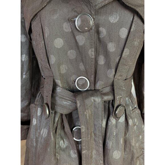 Nicola Bertti Jacket Size Small Metallic Brown Dotted Belted Missing Button NEW - Picture 4 of 11